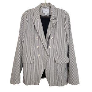 Carolina Belle Montreal Blazer Stripe Stretch 1 Button Jacket Womens Size Large